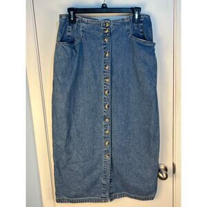 VTG Gloria Vanderbilt Denim Maxi Skirt Size 14 Full Button Minimalist Academia